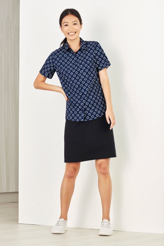 Womens Florence Daisy Print S/S Shirt - Navy (Size 8)