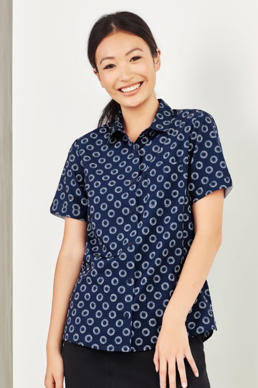 Womens Florence Daisy Print S/S Shirt - Navy (Size 8)