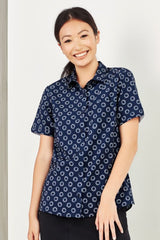 Womens Florence Daisy Print S/S Shirt - Navy (Size 8)