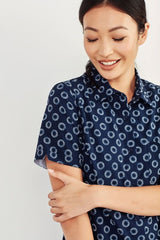Womens Florence Daisy Print S/S Shirt - Navy (Size 8)