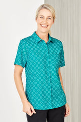 Womens Florence Daisy Print S/S Shirt - Teal (Size 28)