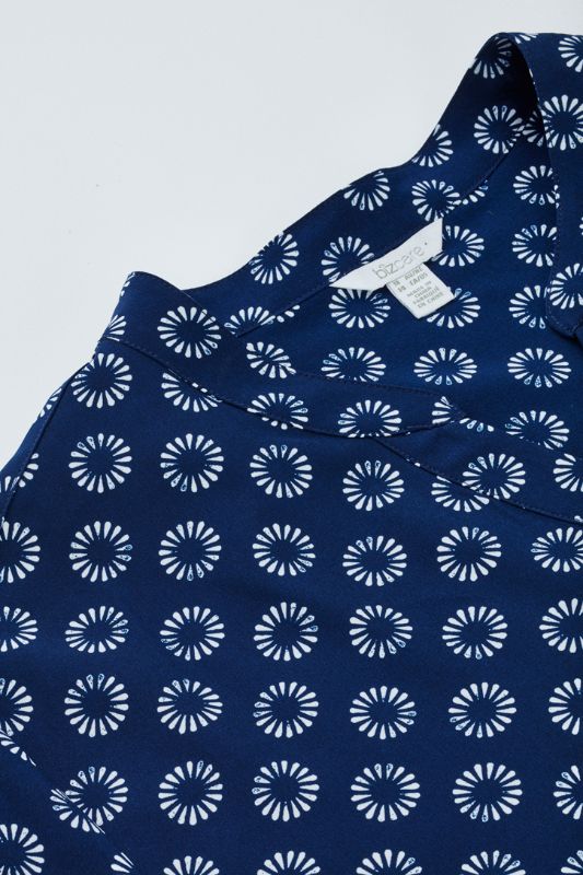 Womens Florence Daisy Print S/S Tunic - Navy (Size 14)
