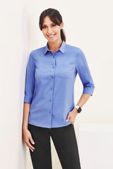 Womens Florence Plain 3/4 Sleeve Shirt - Mid Blue (Size 16)