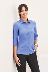 Womens Florence Plain 3/4 Sleeve Shirt - Mid Blue (Size 26)
