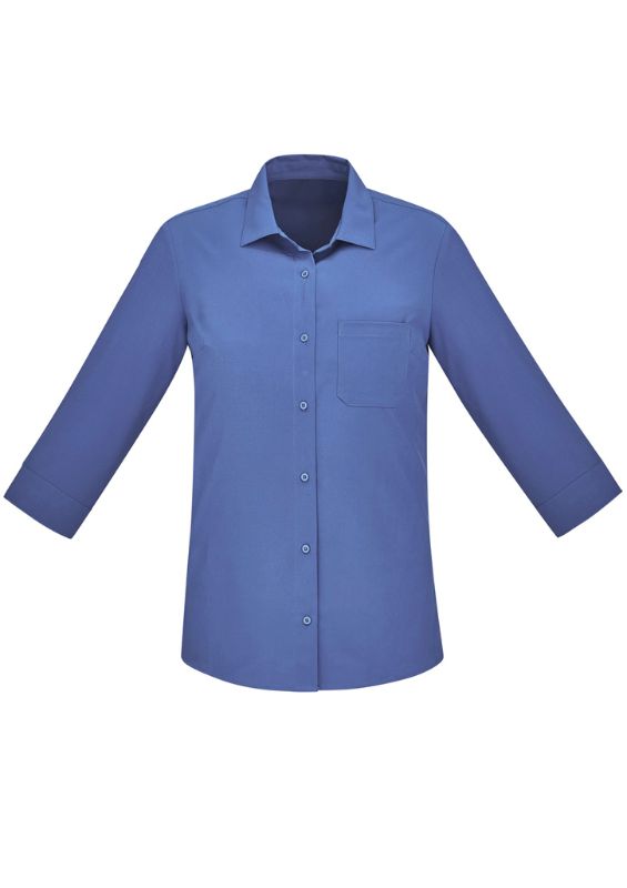 Womens Florence Plain 3/4 Sleeve Shirt - Mid Blue (Size 26)