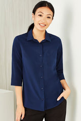 Womens Florence Plain 3/4 Sleeve Shirt - Navy (Size 28)
