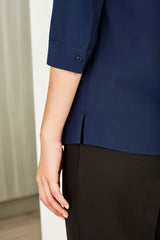 Womens Florence Plain 3/4 Sleeve Shirt - Navy (Size 14)