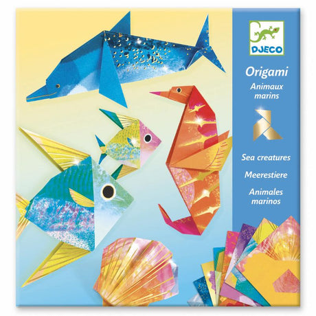 Origami Set featuring vibrant sea creatures, ideal for creative folding fun with colorful illustrated paper and step-by-step instructions.