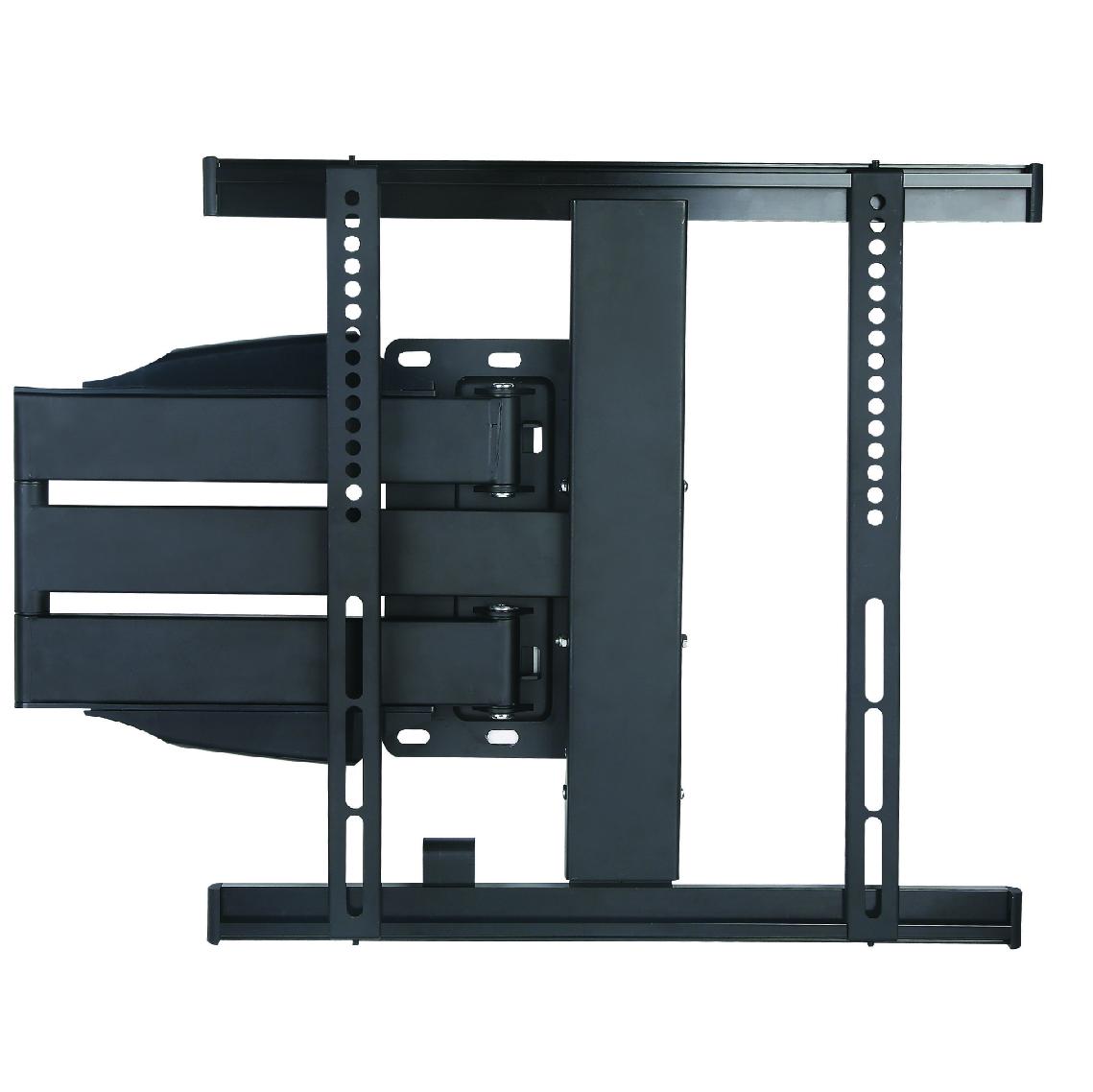 Black cantilever TV bracket for 32"-55" TVs, 90° left swivel, 45° right swivel, and +/- 15° tilt for optimal viewing angles.