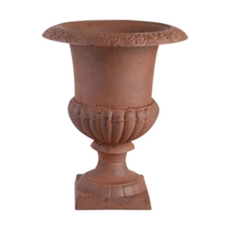 Elegant cast iron French urn with graceful curves, perfect for enhancing any garden path, 32 x 32 x 42cm.