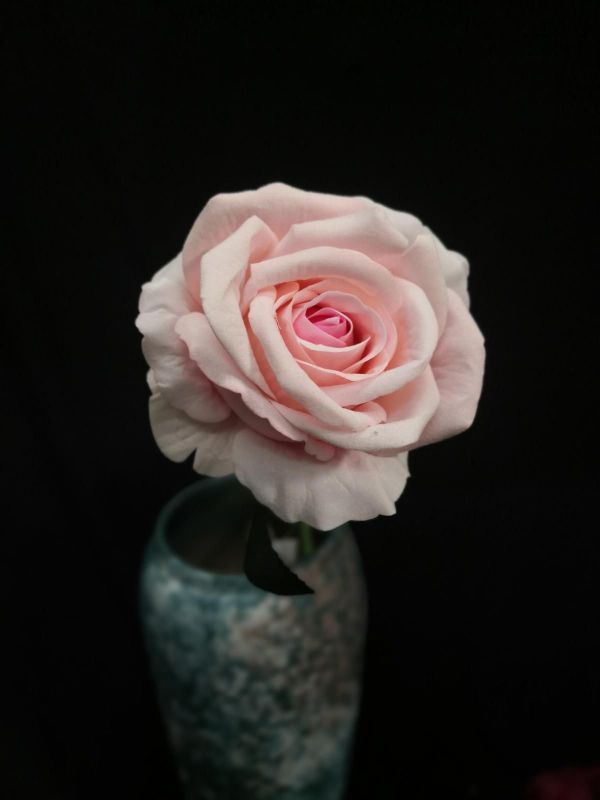Artificial Flower Stem - Large Velvet Rose Bud (Pale Pink)