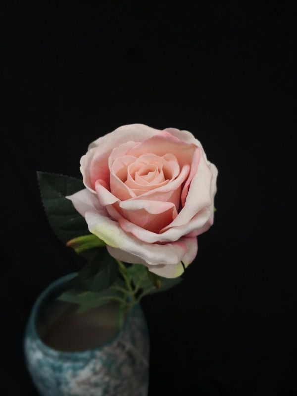 Artificial Flower Stem - Large Velvet Rose Bud (Pale Pink)