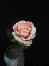 Artificial Flower Stem - Large Velvet Rose Bud (Pale Pink)