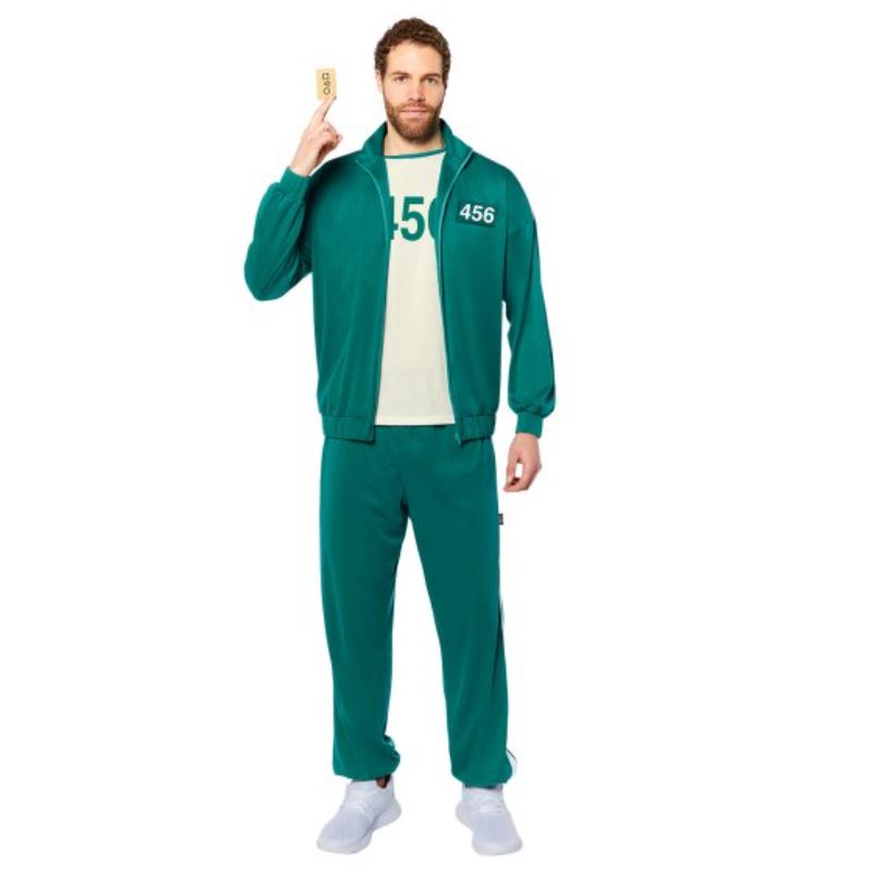 Costume set featuring a jacket, T-shirt, and pants for an authentic Squid Game contestant look, ideal for events and cosplay.