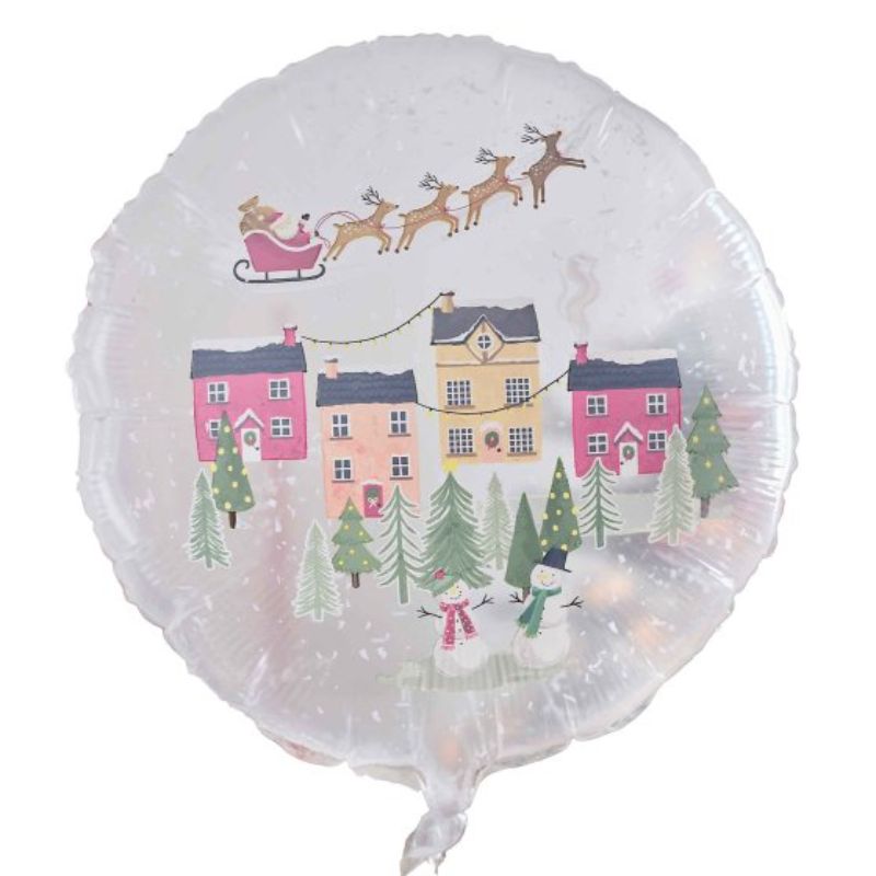 Merry Little Christmas Foil Balloon, a 22-inch snow globe design, perfect for festive decor and celebrations.