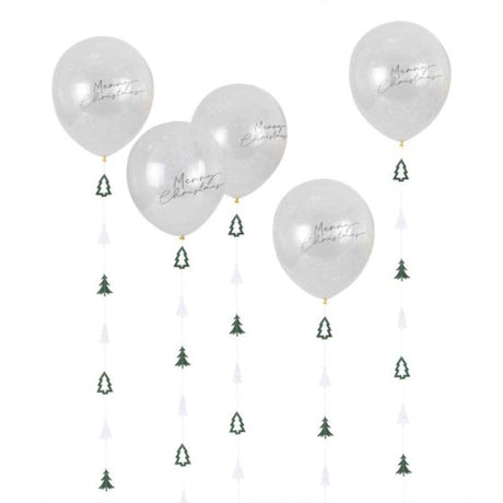 Festive Nordic Noel Balloon Bundle with 5 Merry Christmas balloons, perfect for holiday gatherings and cheerful decor.