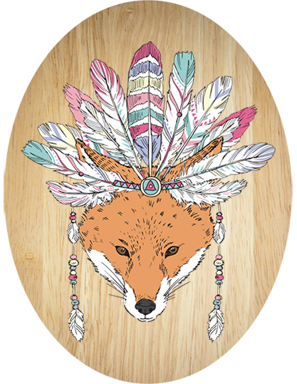 Tribal Fox - Plywood Oval - Wall Art