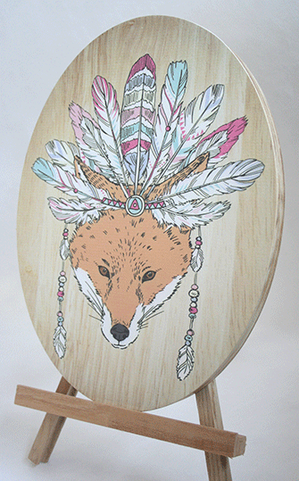 Tribal Fox - Plywood Oval - Wall Art