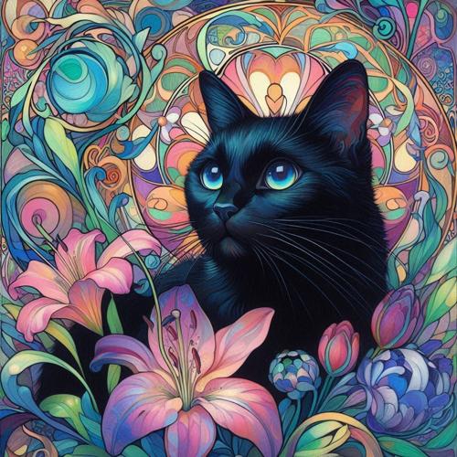 Black Cat Ceramic Coasters With Cork Back Set of 4