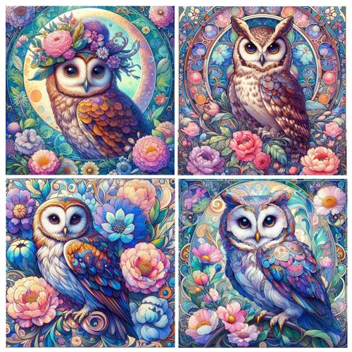Owl Ceramic Coasters With Cork Back Set of 4