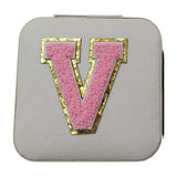 Initial V White PU Leather Jewellery Box 10cm