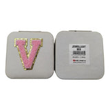 Initial V White PU Leather Jewellery Box 10cm