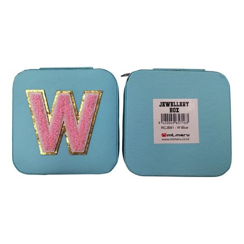 Initial W Blue PU Leather Jewellery Box 10cm