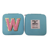 Initial W Blue PU Leather Jewellery Box 10cm