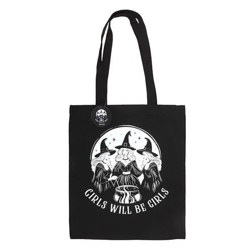 Girls Will Be Girls Witchy Polycotton Tote Bag Black