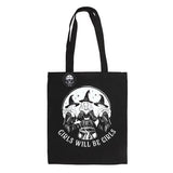 Girls Will Be Girls Witchy Polycotton Tote Bag Black