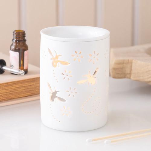 White Bee And Flower Ceramic Wax Warmer And Oil Burner 11.5cm
