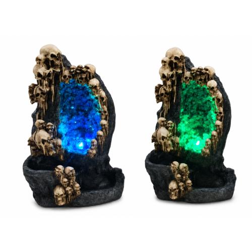Skull Backflow Incense Burner With Blue LED Gems 21cm