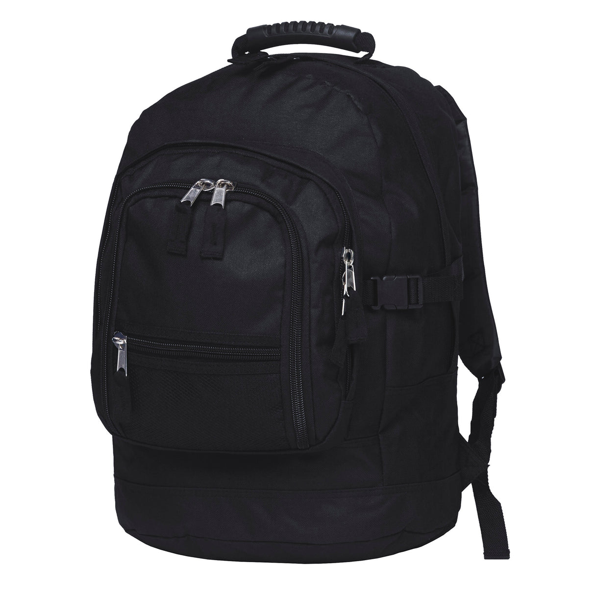 Sleek black Fugitive Backpack with padded straps, multiple compartments, and durable construction for outdoor adventures.