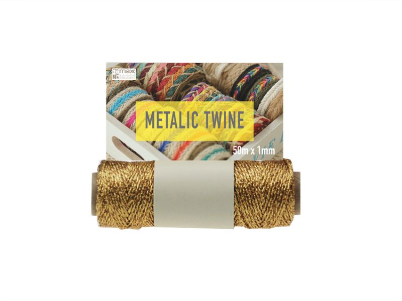 Twine set of 12 rolls in metallic gold, 1mm thick, 50m each, perfect for elegant crafting, gift wrapping, and decor.