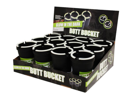 Set of 12 glow-in-the-dark Butt Buckets for fun and stylish trash disposal.