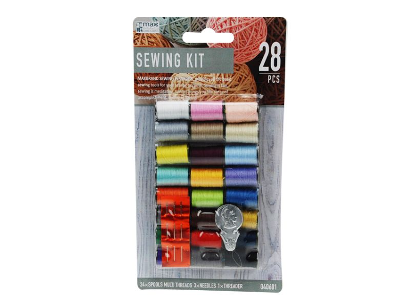 Spools Multi Thread w/ 3 Needles & Threader - 28pcs (12 Sets)