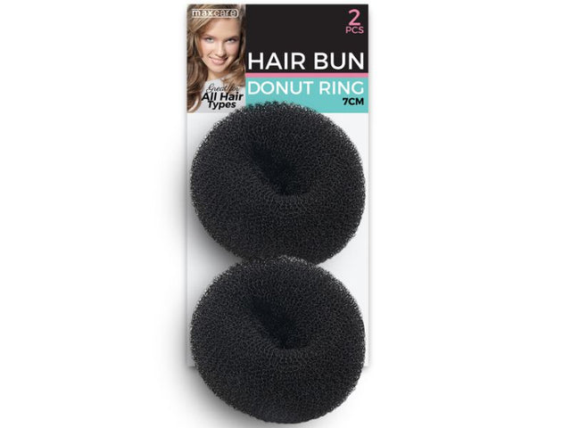 Black hair bun donut rings, 7cm diameter, perfect for effortless updos; pack of 48 with 2 rings each.