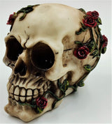 Skull with Roses ornament, 15.5cm tall, blends gothic style with elegant floral design for bold home decor.