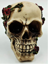 Gothic skull ornament entwined with roses, measuring 15.5cm, perfect for edgy home decor and Halloween themes.