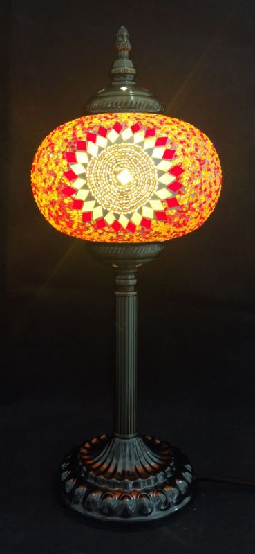 Tall yellow Turkish mosaic lamp (47cm) featuring intricate glass patterns, perfect for stylish home illumination.