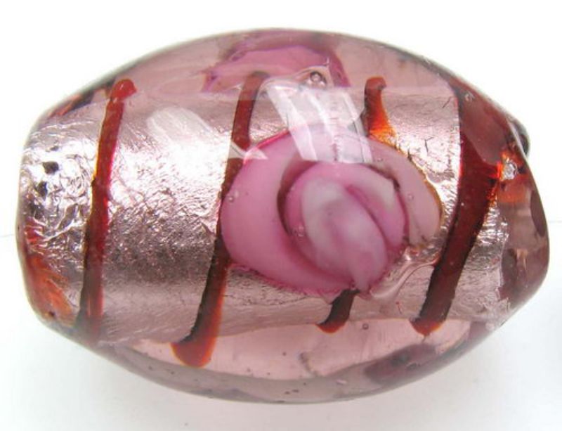 Beads - Glass Foil Beads - 12x17oval Foil/Rose 20pcs - Smartfox