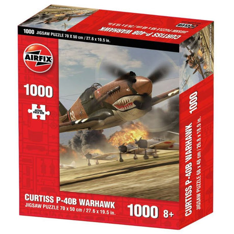 Airfix 1000-piece puzzle featuring the iconic Curtiss P-40B Warhawk, ideal for aviation fans and puzzle enthusiasts.