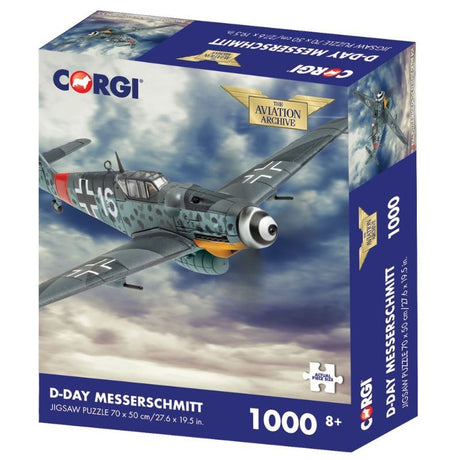 Corgi Puzzle featuring the iconic Messerschmitt aircraft, a 1000-piece jigsaw celebrating D-Day aviation history.