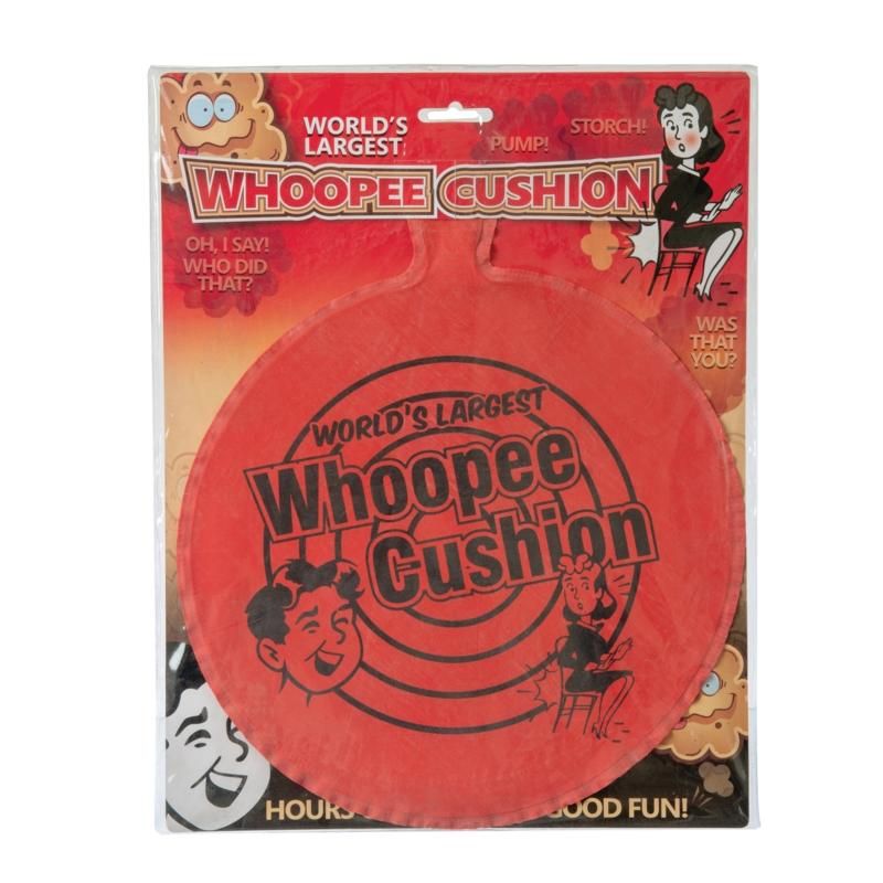 Gigantic, 12-inch whoopee cushion designed for laughter, perfect for parties and pranksters, with no odors.