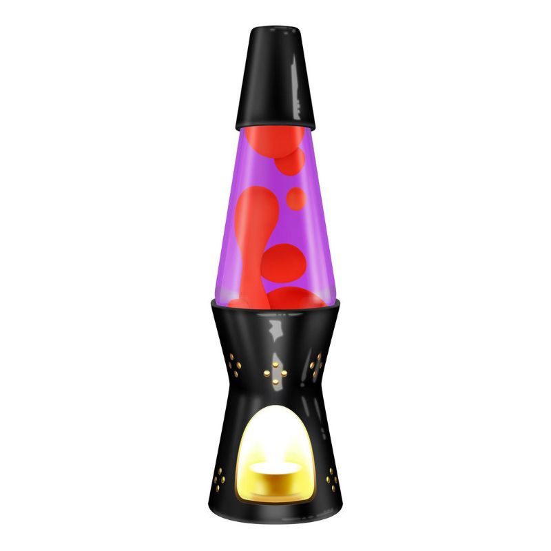 Vibrant 11.5" Lava Candle Lamp in black, yellow, and purple, creating a mesmerizing swirling light effect for any room.