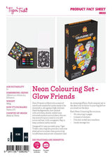 Vibrant Neon Colouring Set with 36 pages, 5 sticker sheets, and 3 double-sided markers for creative, portable fun.