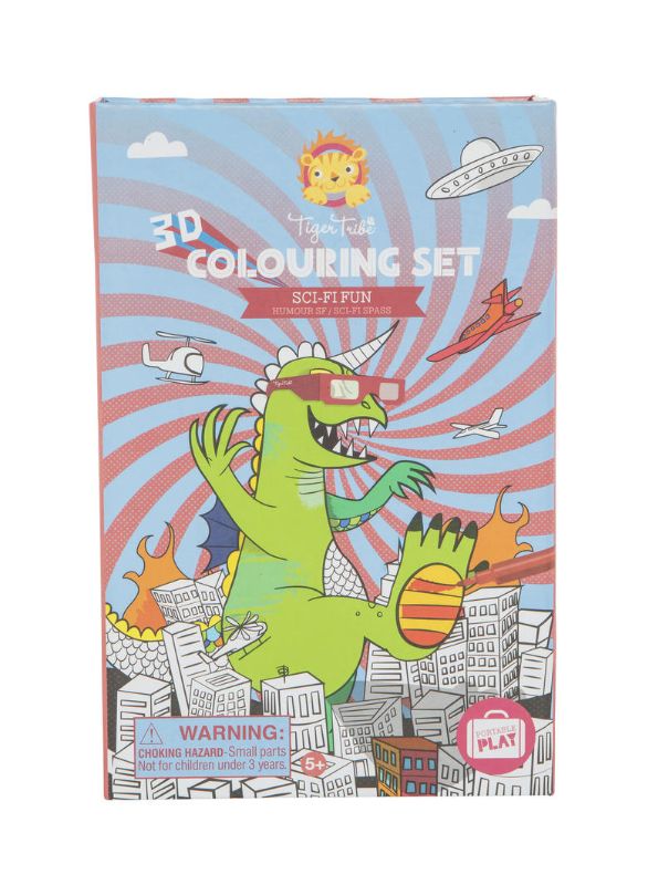 3D Colouring Set featuring 36 pages and markers, complete with glasses for creating vibrant, optical illusion art.