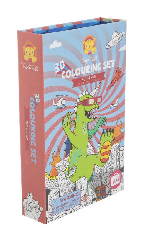 3D Colouring Set - Sci Fi Fun with 36 pages, vibrant markers, and special 3D glasses for creative optical illusions.