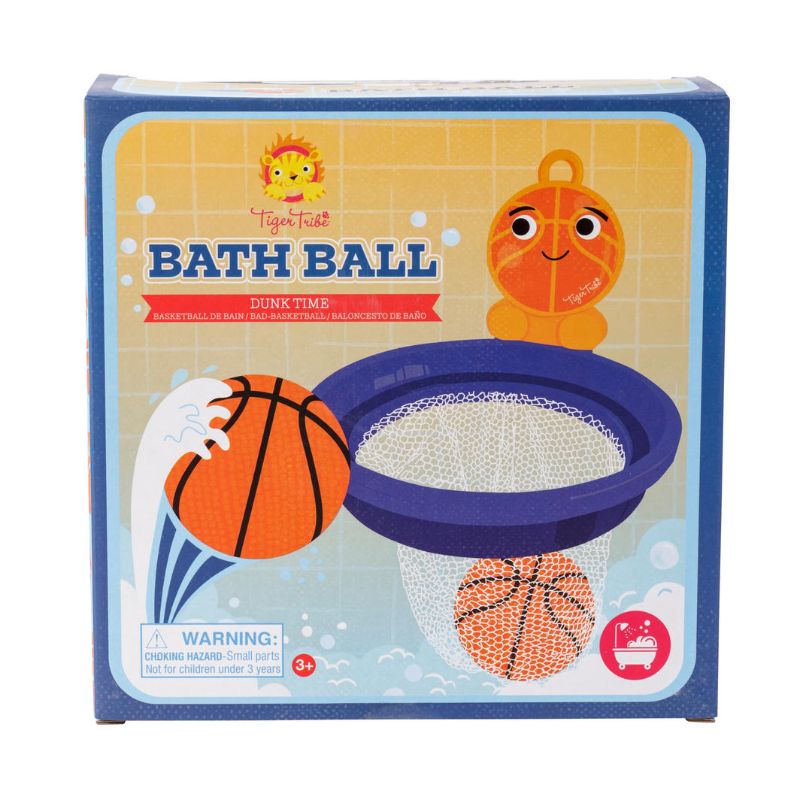 Colorful bath ball set with hoop for kids, enhancing skills through fun basketball practice in the tub.