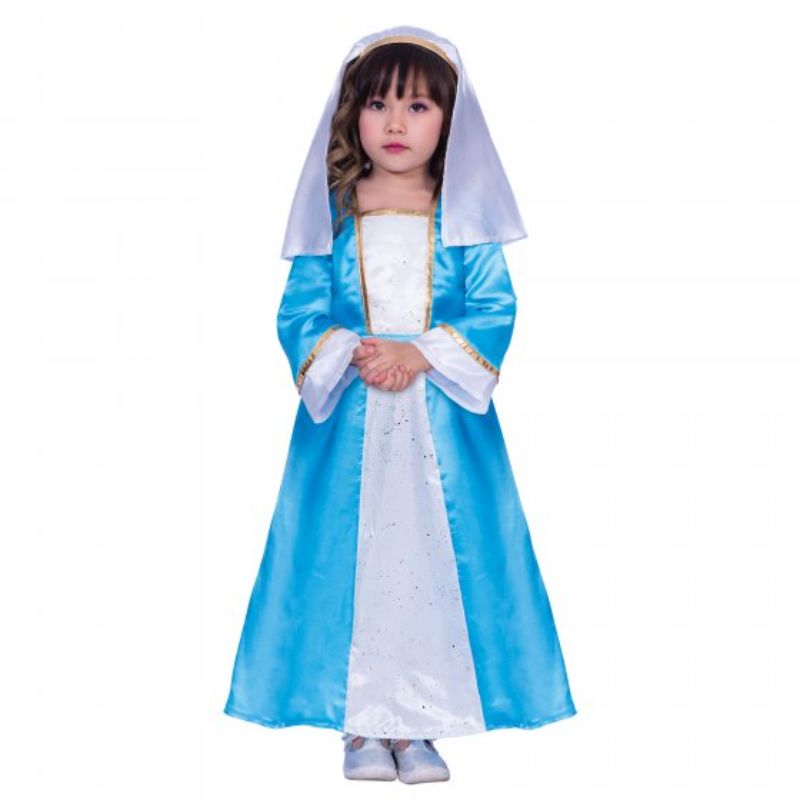 Colorful Costume Mary for girls aged 11-12, featuring a dress and headpiece for play, parties, and memorable moments.